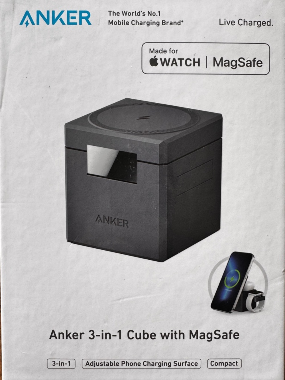Anker 3-in-1 Wireless Charging Cube in Black